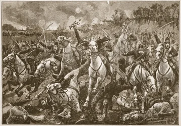 Descendant la pente à toute allure, les escadrons ont percé la ligne des tirailleurs, illustration de 